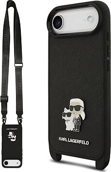 Karl Lagerfeld Saffiano Crossbody Popruh Metal Karl and Choupette Zadný Kryt pre iPhone Air Black