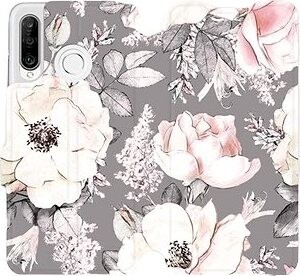 Flipové puzdro na mobil Huawei P30 Lite – MX06S Kvety na sivom pozadí
