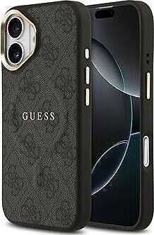Guess PU Leather 4G Gold Frame MagSafe Zadný Kryt pre iPhone 17 Black
