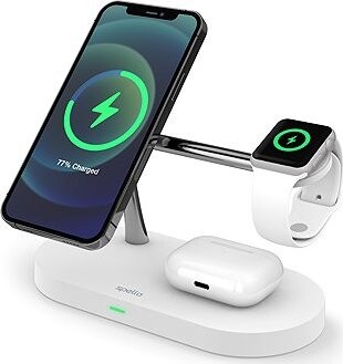 Spello 3in1 bezdrôtová nabíjačka s podporou uchytenia MagSafe – biela