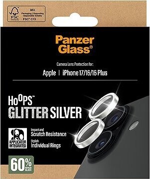 PanzerGlass Hoops Apple iPhone 17/16/16 Plus trblietavo strieborné