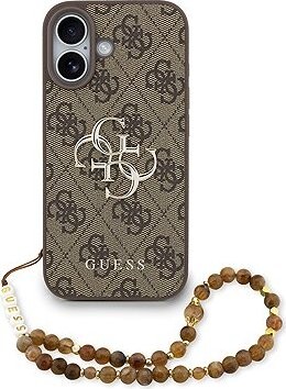 Guess PU 4G Metal Logo Strap Zadný Kryt pre iPhone 17 Brown