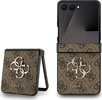 Guess PU 4G Metal Logo Zadný Kryt pre Samsung Galaxy Z Flip 7 Brown