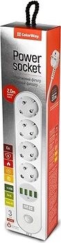 ColorWay CW-CHE44W, Predlžovací prívod, 4 zásuvky, 4× USB, 2 m