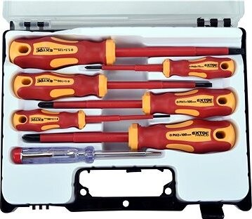 EXTOL PREMIUM skrutkovače elektrikárske so skúšačkou, sada 7 ks, 3×(-), 3×(PH), CrV, 53087
