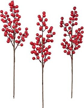 DOMMIO Větvička s červenými bezinkami 50 cm, set 3 ks