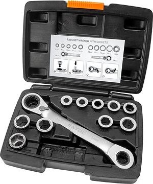 EXTOL PREMIUM kľúč račňový tvarovaný a vložky, sada 11ks, 8 – 19 mm, CrV, 8816101