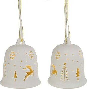 DOMMIO Zvonek z porcelánu s LED osvětlením, 14 × 8 cm, set 2 ks