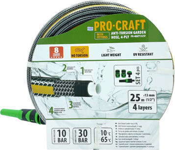 PROCRAFT Zahradní hadice PR-4KAT1325F, černo-žlutá, 4vrstvá, 1/2