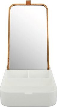 Spirella zrkadlo so šperkovnicou Alais, 22 × 13 × 23 cm, biele, plast, bambus
