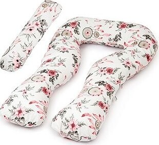 Flumi Tehotenský vankúš v tvare U, biely s ružovými kvetmi