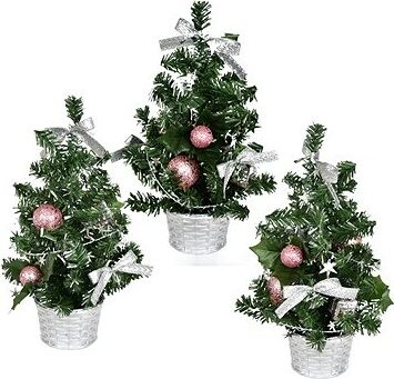 DOMMIO Vianočný stromček zdobený – ružový, 25 cm, 3 ks