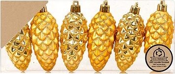 Sada 6 ks ozdôb: Ozdoby šišky zlaté matné/lesklé 9 cm