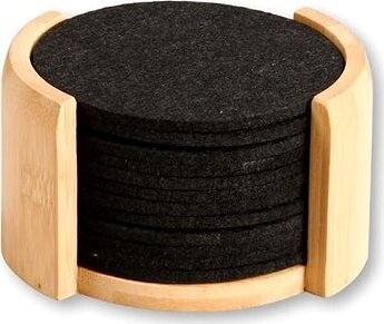 Kesper Podtácky 12 ks, priemer 10 cm, bambus/plsť, čierne