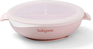 BabyOno silikónový tanier s prísavkou a viečkom ružový