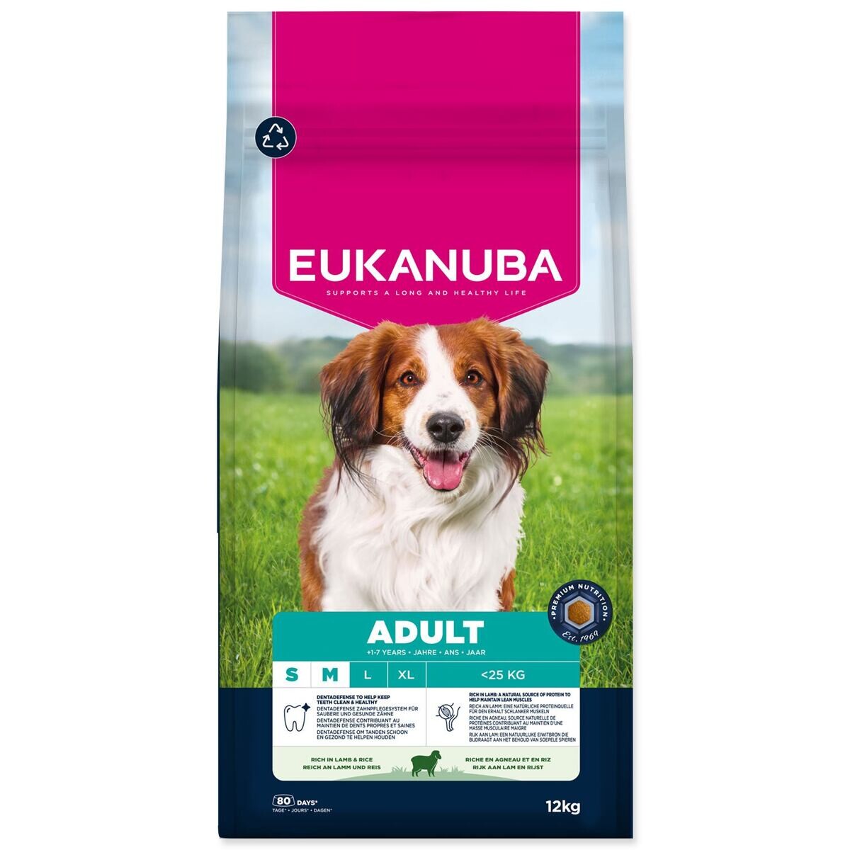 Eukanuba Premium Nutrition Adult Small & Medium Breed jahňacie s ryžou - výhodné balenie: 2 × 12 kg