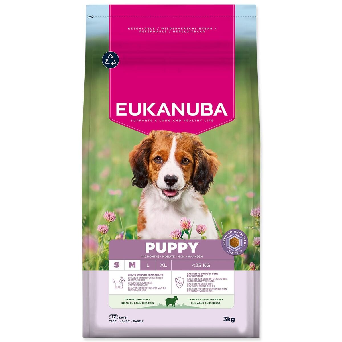 Eukanuba Premium Nutrition Puppy Small & Medium Breed jahňacie a ryža - výhodné balenie: 2 x 3 kg