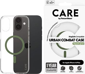 PanzerGlass CARE kryt Apple iPhone 16 Plus MagSafe Urban Combat priehľadný/zelený