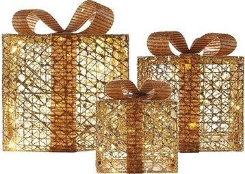 LAALU Vianočná dekorácia LED – darčeky, zlaté, 3 ks