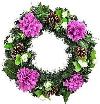 DOMMIO Věnec podzimní s chryzantémami, průměr 35 cm, fialový