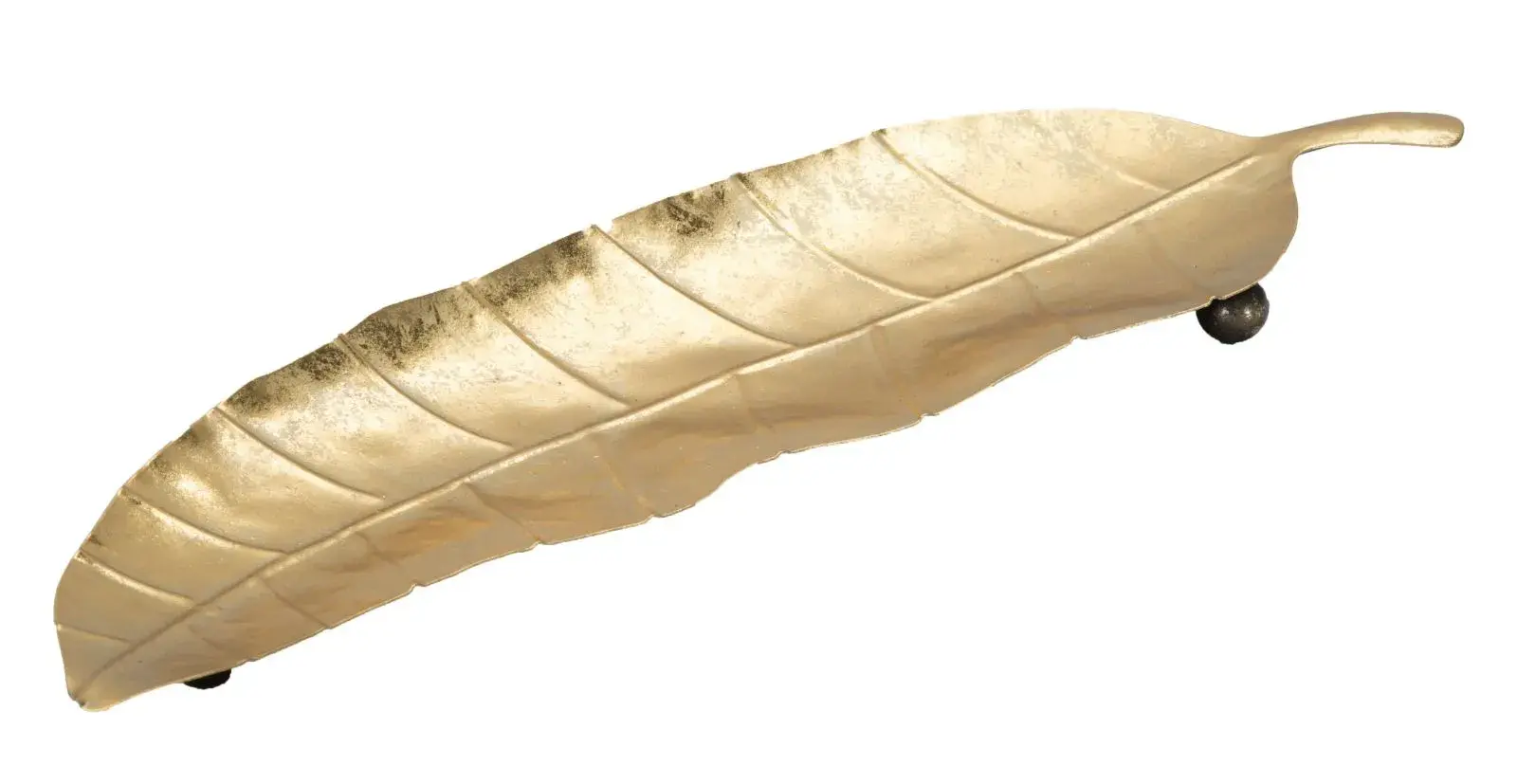 Kovový dekorativní podnos Foglia Long zlatý