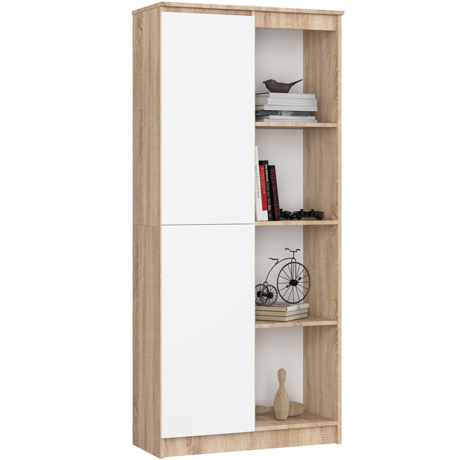 Regál Rexa 80 cm 1 skrinka a 4 police dub sonoma/biela