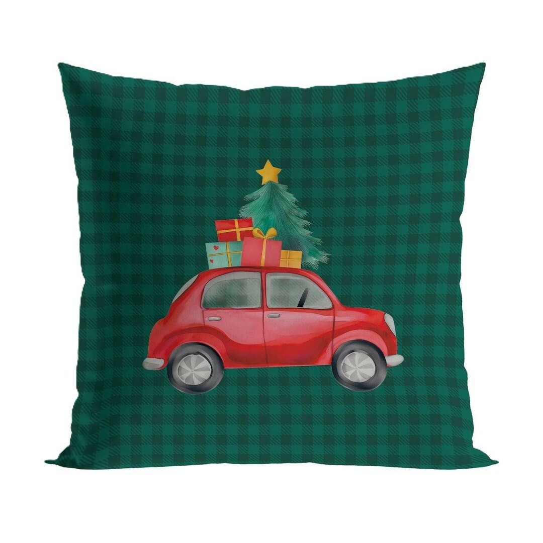 Vánoční povlak na polštář Christmas Car 40x40 cm zelený