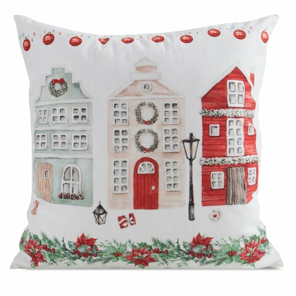 Vánoční povlak na polštář Houses 45x45 cm bílý