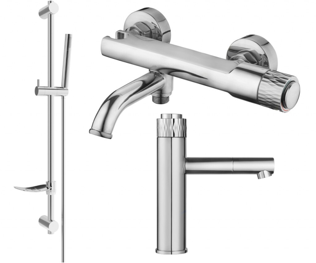 MEXEN/S - Diamond DF70 Set umývadlovej a vaňovej batérie s príslušenstvom, chróm 71503DF70-00
