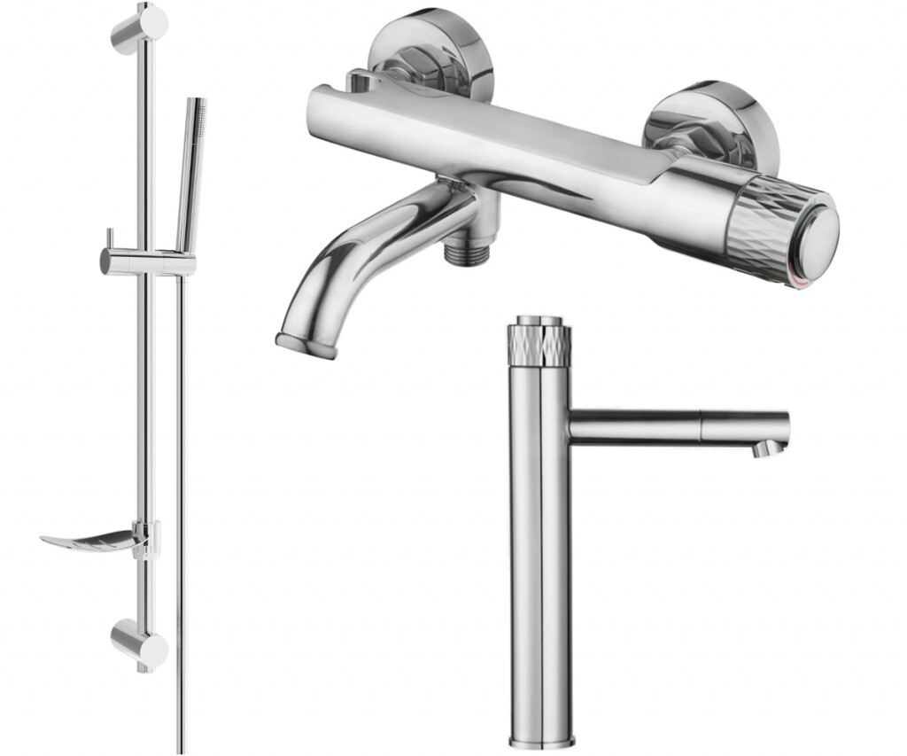 MEXEN/S - Diamond DF70 Set umývadlovej a vaňovej batérie s príslušenstvom, chróm 71513DF70-00
