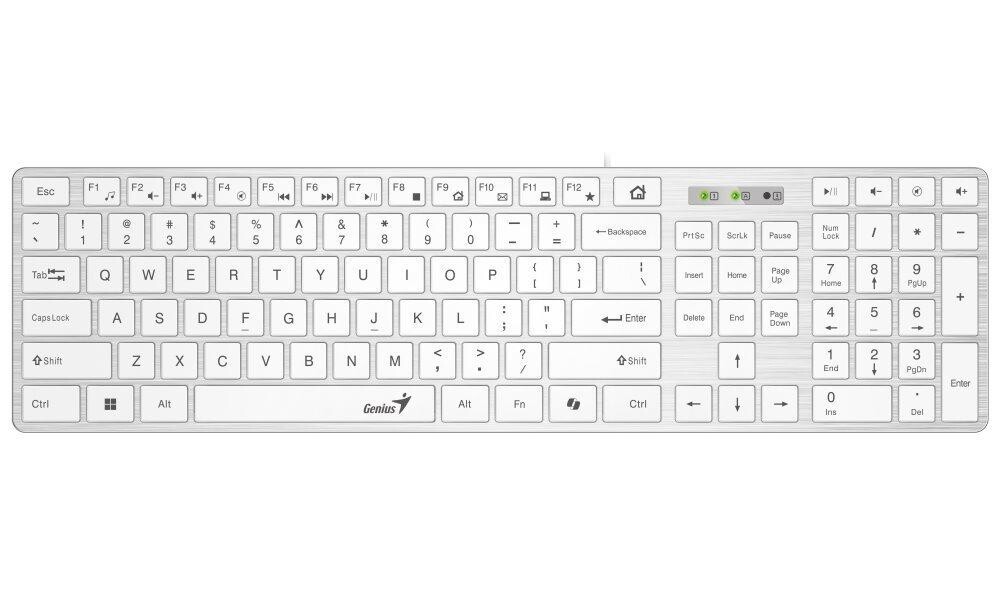 Genius Slimstar 126 Klávesnica, drôtová, CZ+SK layout, Copilot kláves, USB, tenká, biela
