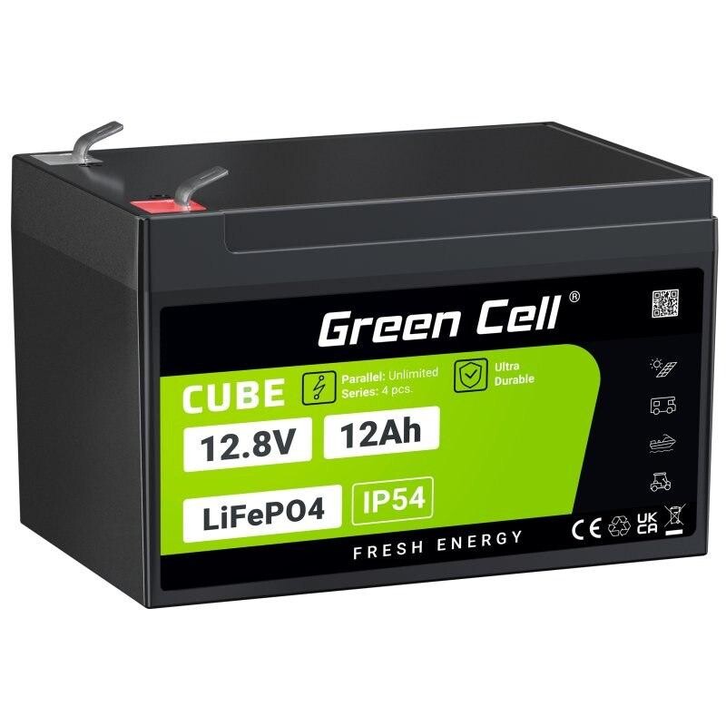 Green Cell CUBE LiFePO4 batéria pre voľný čas 12Ah 12,8V 153,6Wh solárna batéria pre invalidný vozík, hračky, skútre, kosačky na t