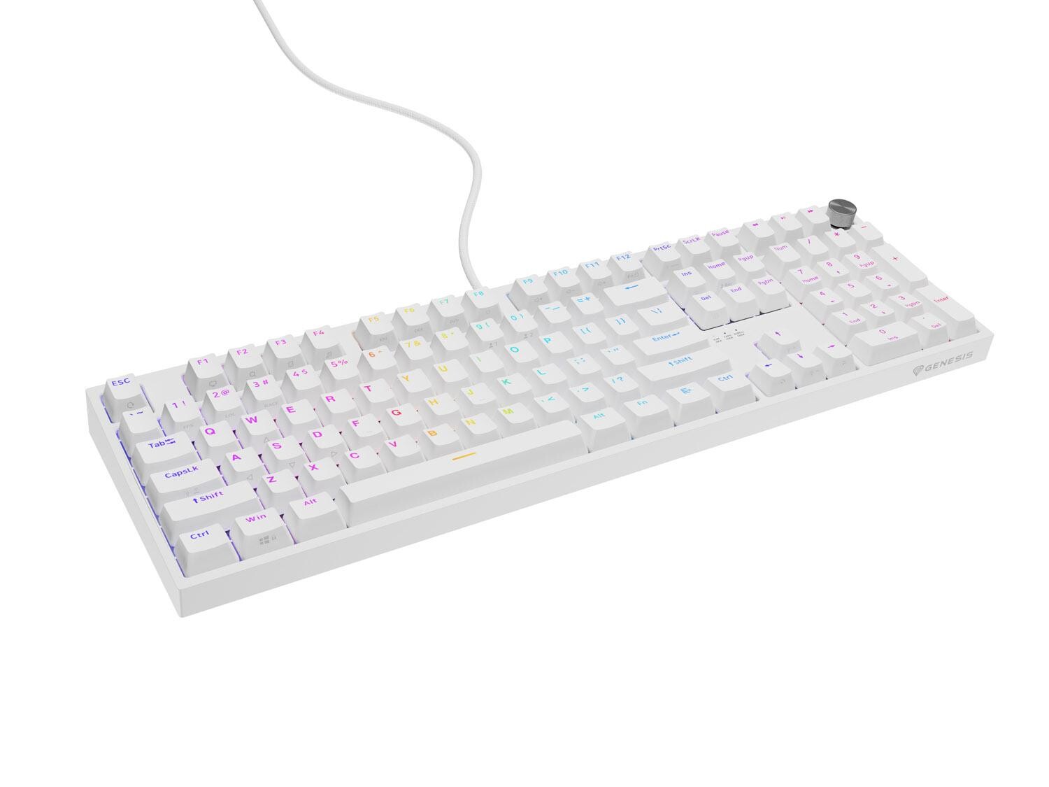 Herná mechanická klávesnica Genesis THOR 404/RGB/Gateron Yellow Pro/Drôtové USB-A/US layout/Biela