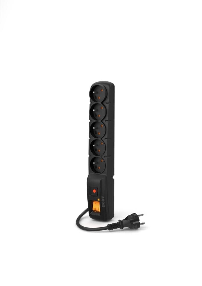 Acar F5 1,5m kábel, 5 zásuviek, prepäťová ochrana, čierny