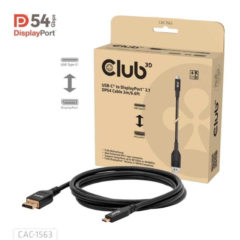 Club3D Kábel USB-C na DisplayPort 2.1 DP54 Bi-Directional, 8K120Hz, 4K480Hz, 2m