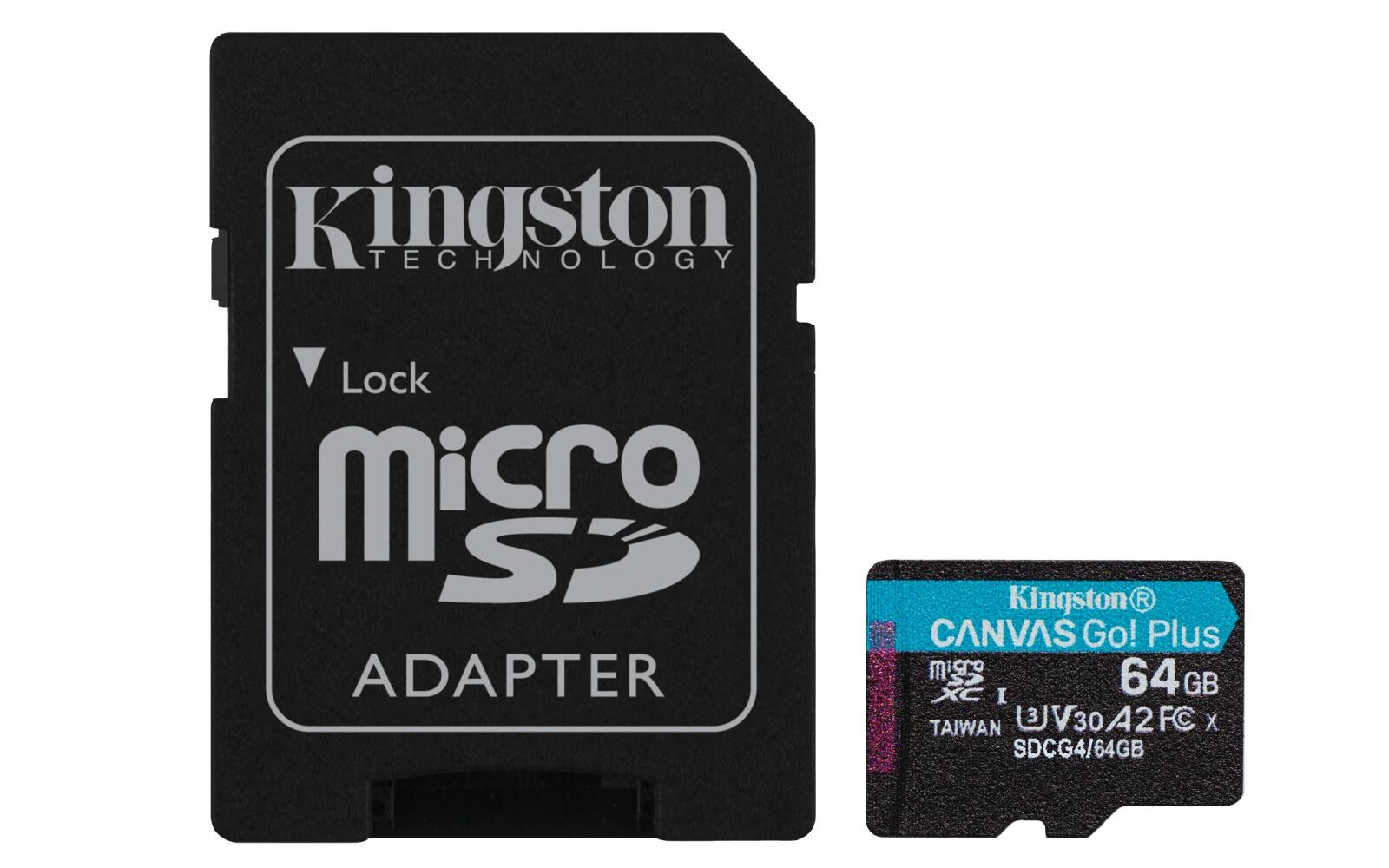Kingston 64 GB microSDXC Canvas Go Plus Gen4 200 MB/s A2 U3 V30 Card + adaptér