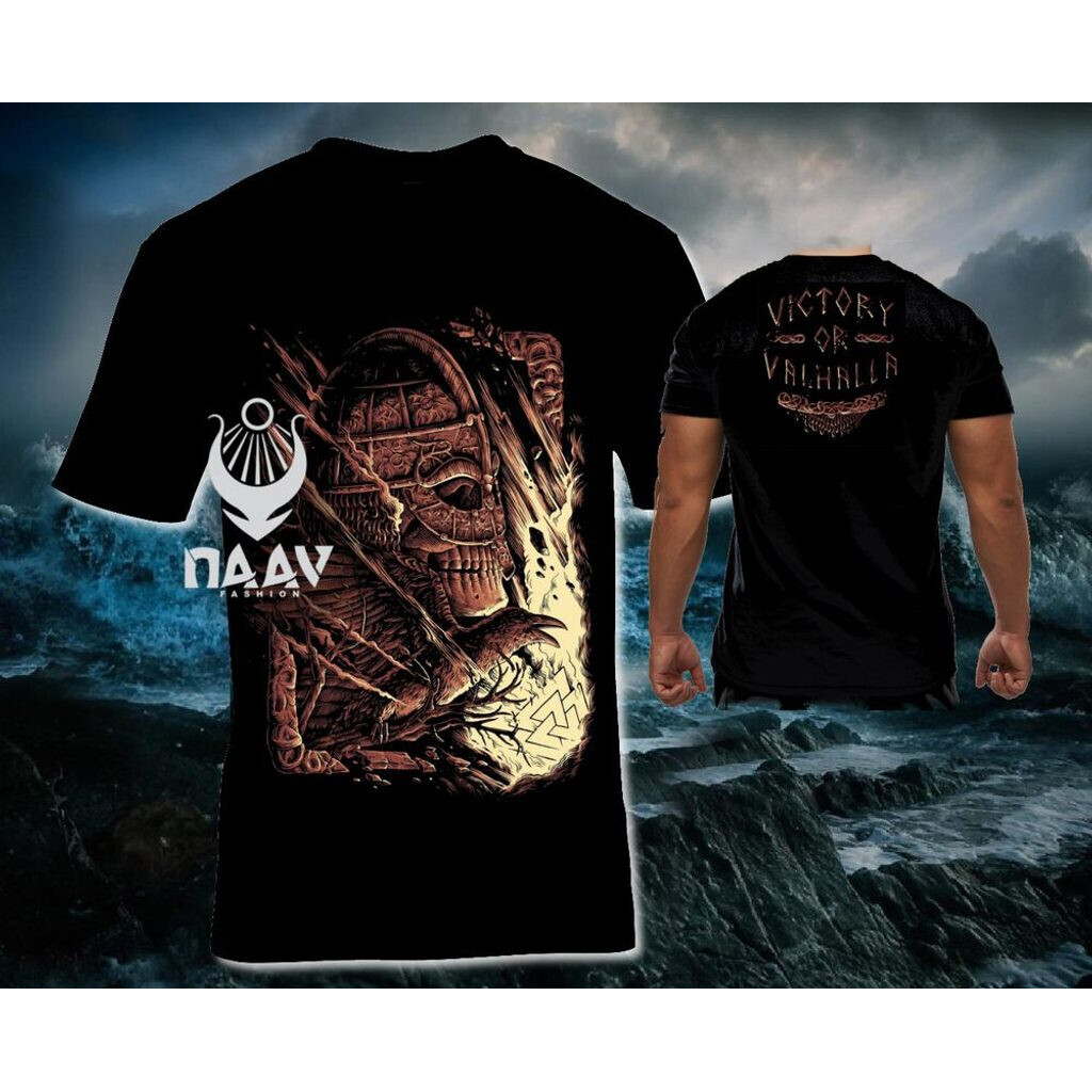 Tričko Naav Victory or Valhalla - čierne-hnedé, 3XL