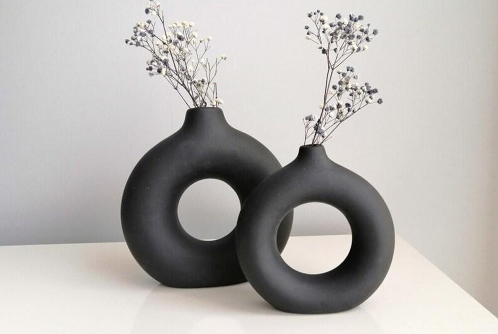 Vase Set Iskandinav Halka - Black