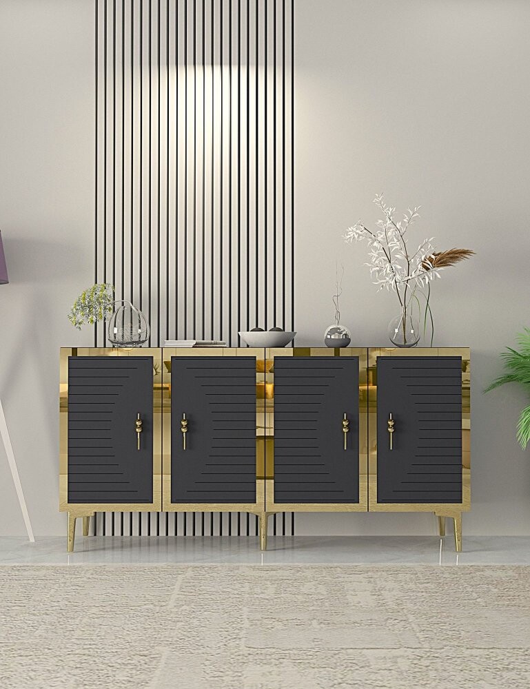 Konzolový stolík Tuna - Anthracite, Gold