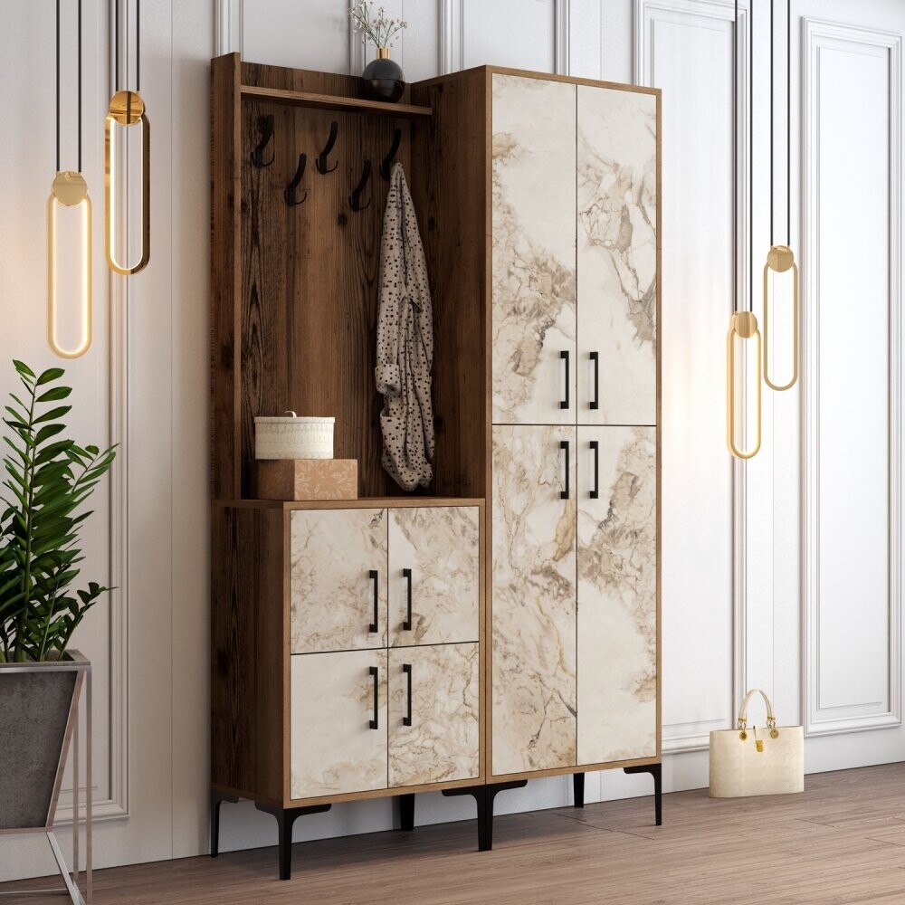 Predsieňová stena Berlin BA - Walnut, White Marble