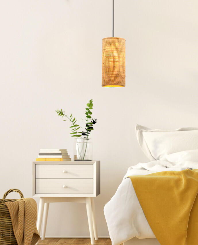 Závesná lampa Fleri čierna 1x60 e27 tienidlo 12x25 béžový ratan