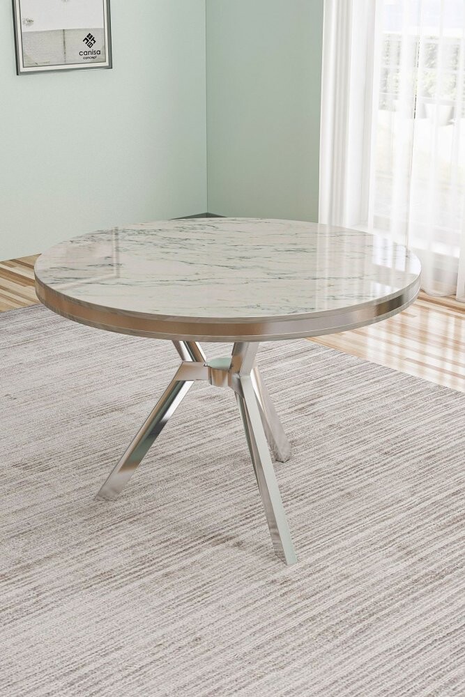 Jedálenský stôl Mos - White Marble, Chrome