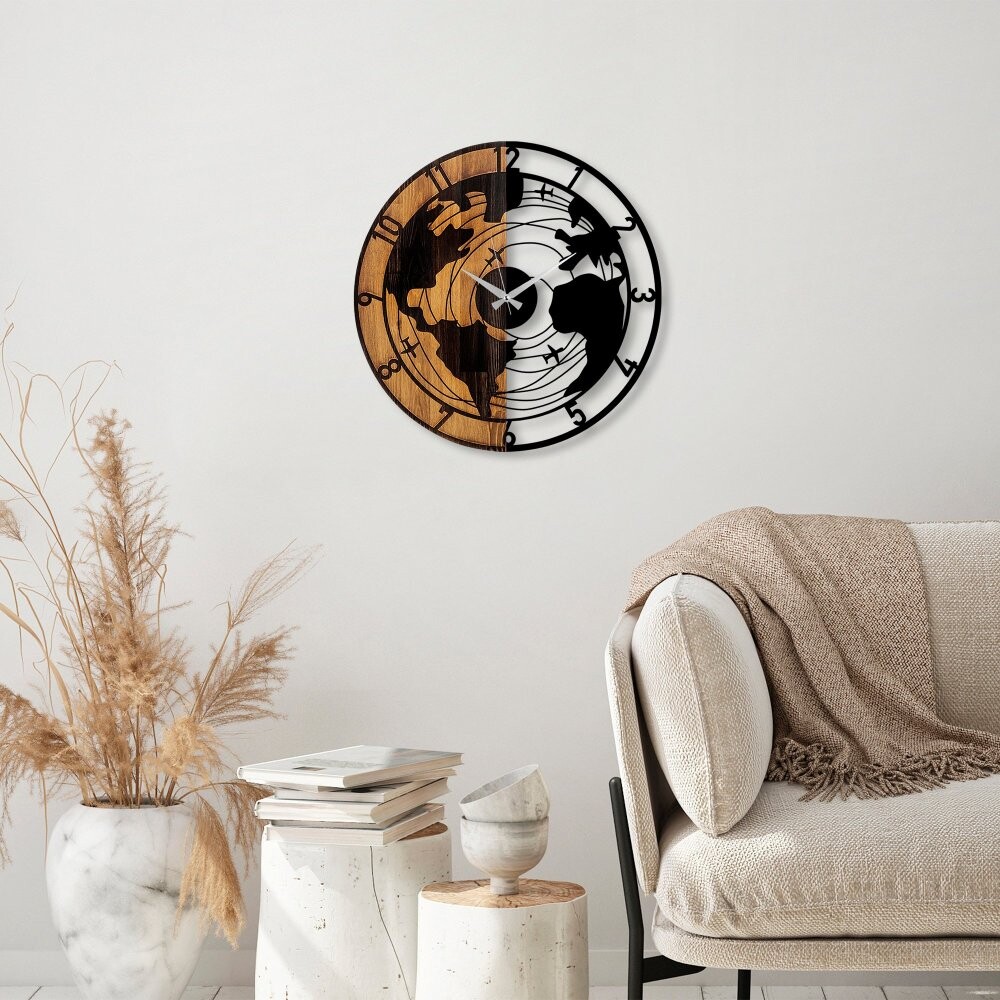 Dekoratívne drevené nástenné hodiny World Map