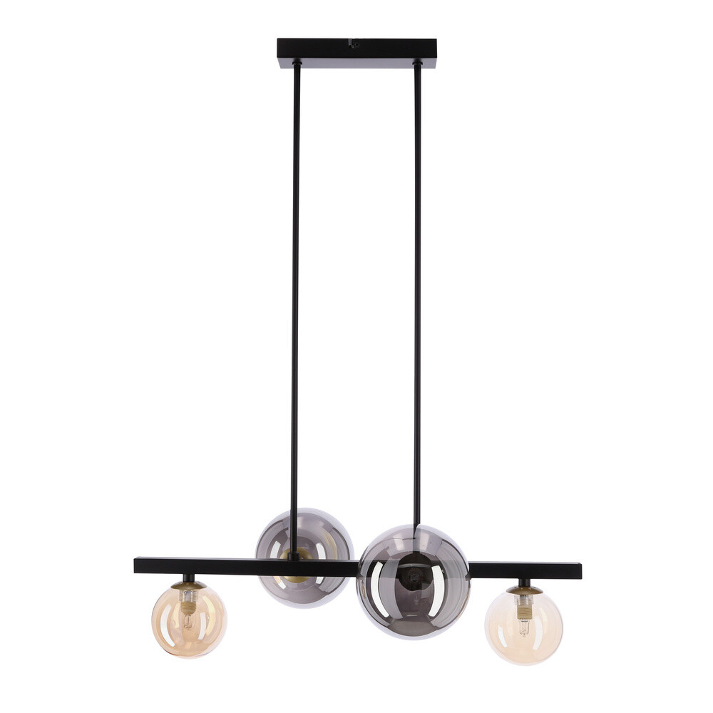 Závesná lampa Kama 4x28W G9 čierno-zlatá, grafitové a jantárové tienidlá, moderný štýl, elegantné stropné svietidlo