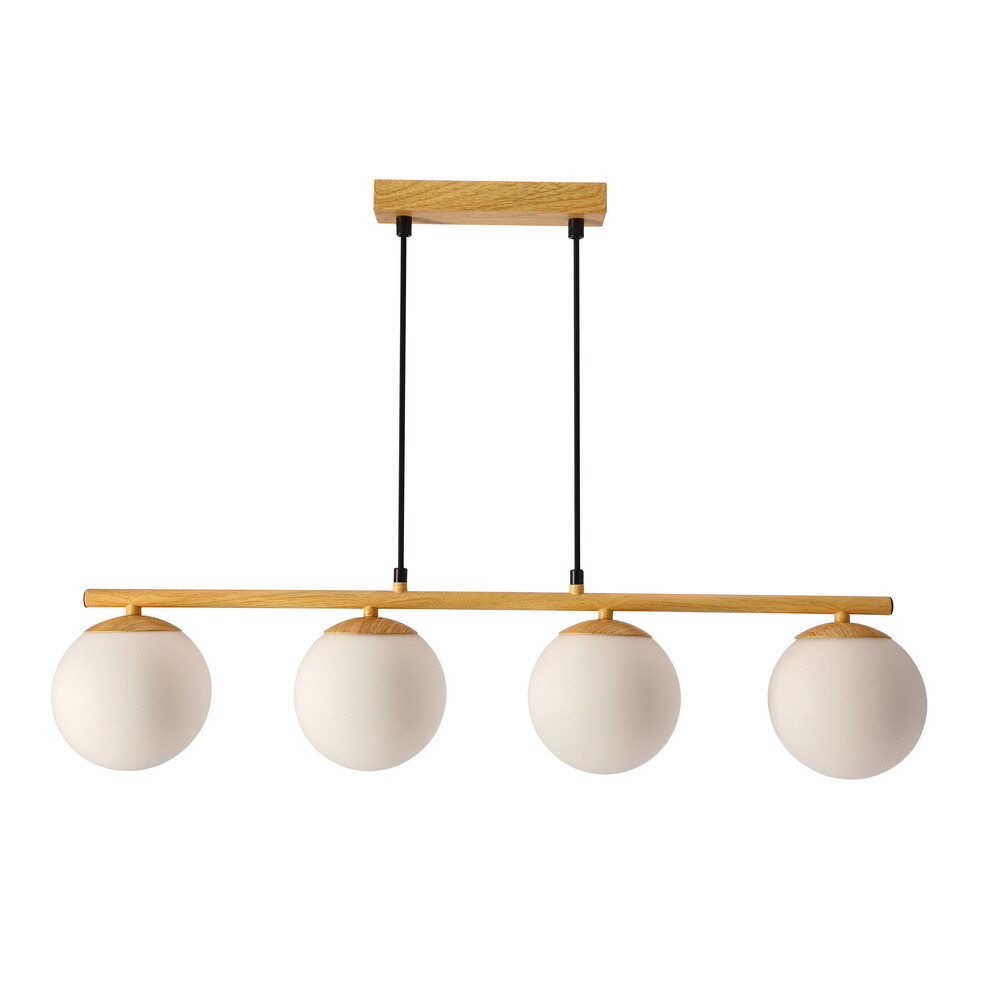 Drevená závesná lampa Carrine 4x40W E14 biele tienidlo