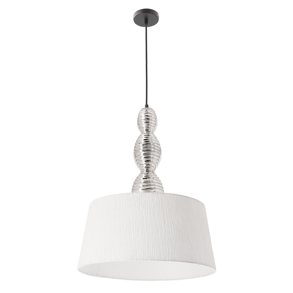 Závesná lampa RAKLI strieborná E27 1x60W s bielym tienidlom, moderná do obývačky, spálne, kuchyne, jedálne, stropné osvetlenie