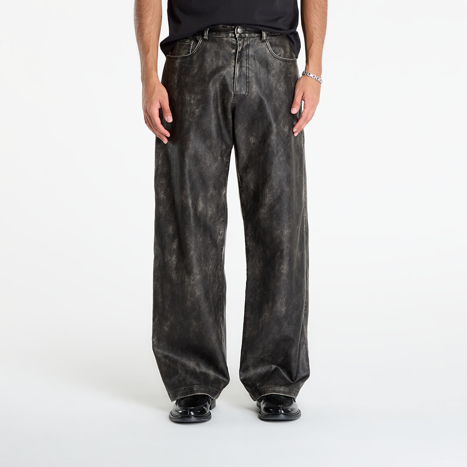 Kalhoty Palm Angels Curved Logo Coated Pants Dark Grey/ Black L