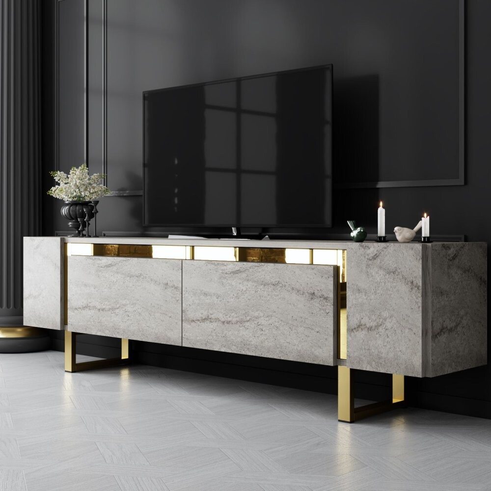 TV stolík Yildiz - Travertine, Gold