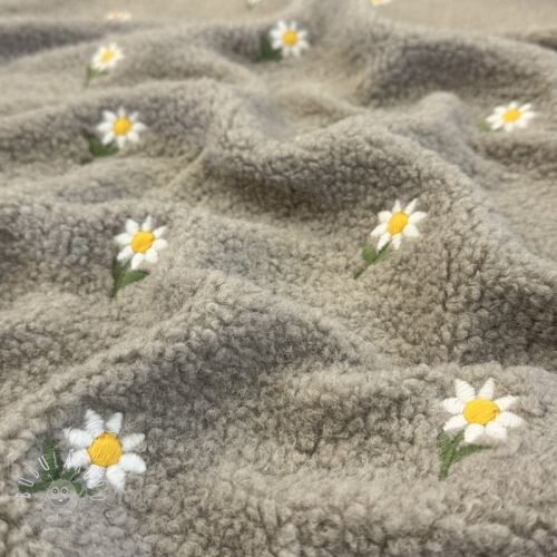 Kabátovina TEDDY EMBROIDERY Flowers pebble