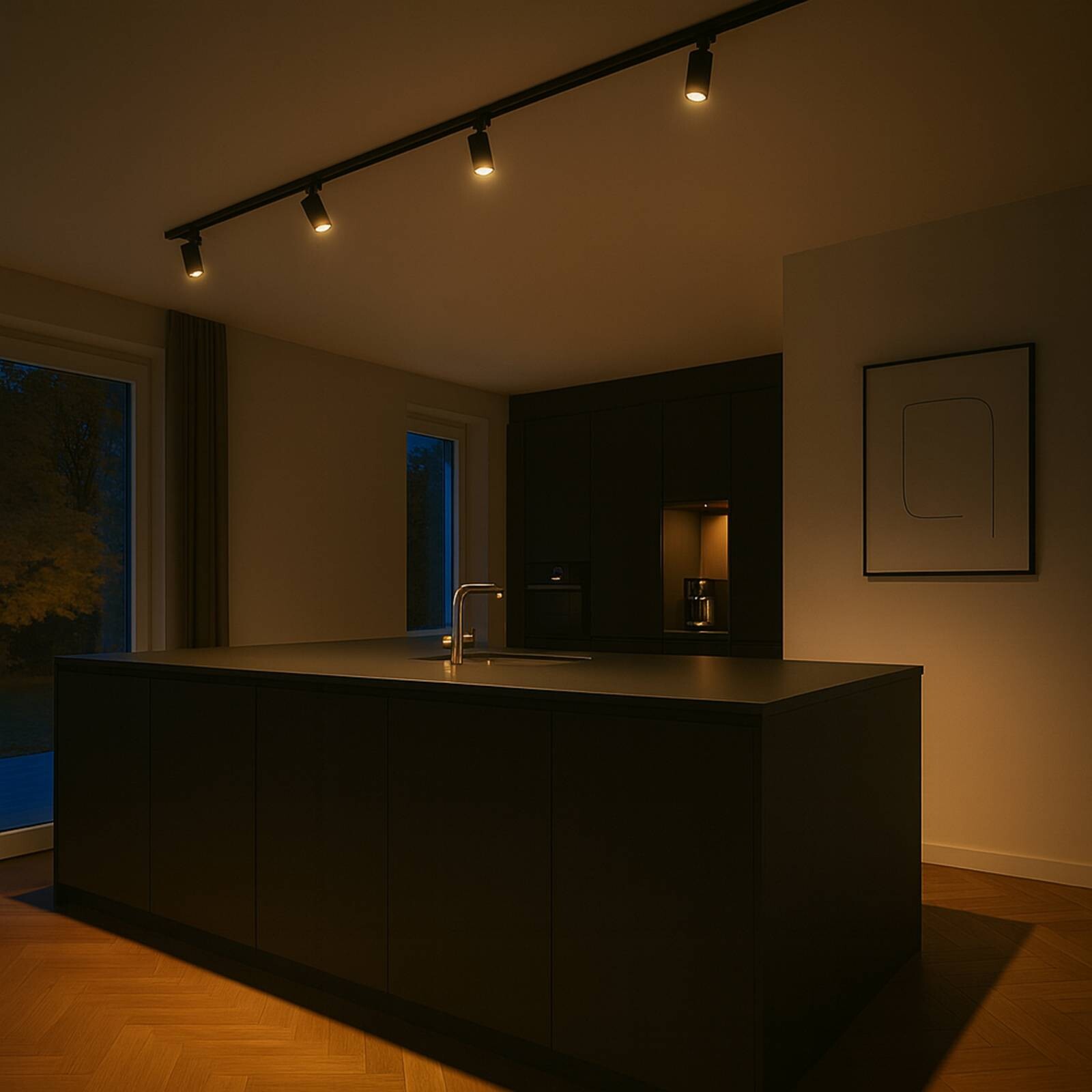 Sada koľajníc Calex, 4 bodové svetlá GU10, čierna, dĺžka 2 m, kov